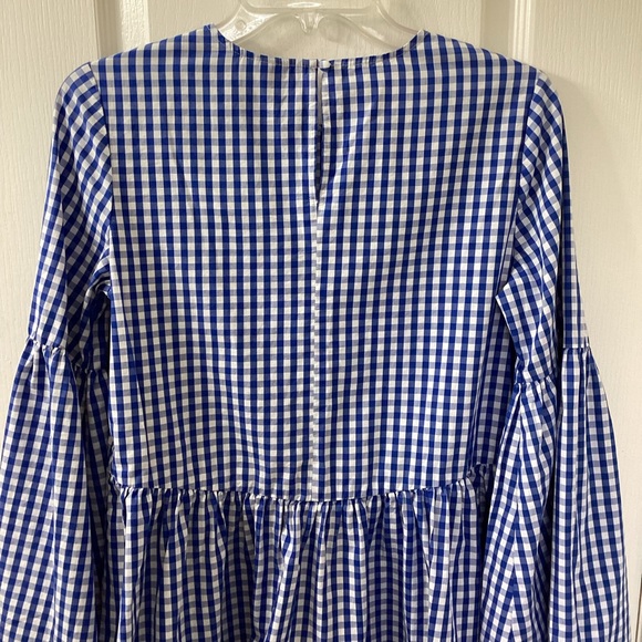 Who What Wear Blue White Gingham Blouse Peplum Hem Bell Sleeve Women's XS - Picture 7 of 14